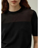 Sophisticated Dual-Knit Silk T-Shirt for Women