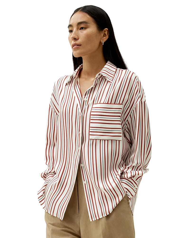 Oversized Striped Silk-Twill Shirt for Women