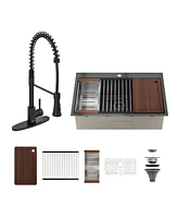 33''x 22'' Stainless Steel Kitchen Sink Faucet Set, Kitchen Sink and Pull-Down Kitchen Faucet with Cutting Board, Roller Blind, Drain Basket, Drain Gr