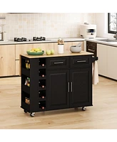 46.46"Multi-Functional Kitchen Island Cart with Stylish and Minimalist Bar Stools, Combination Set, Convenient and Practical (Black)