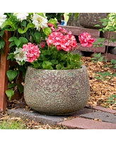 14" Lava Finish Ceramic Plant Pot - Features 1 Drainage Hole - 3.05 Gal Soil Capacity - Green Distressed Ceramic