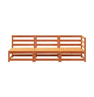 Patio Sofa 3-Seater Wax Brown Solid Wood Pine