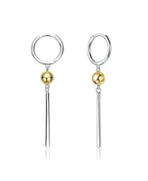 Sterling Silver Two-Tone with 14K Gold Plated Sphere and Sleek White Gold Plated Bars Drop Earrings