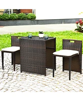 Gymax 3 Pcs Cushioned Wicker Patio Furniture Set Seat Sofa Outdoor No Assembly