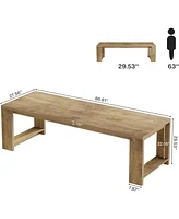 Tribesigns 86.61-Inch Dining Table for 6-8, Farmhouse Narrow Kitchen Table with Wood Pedestal Base, Extra Long Rectangular Dinner Table for Living Roo