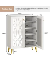 Tribesigns Mirrored Shoe Cabinet, 5-Tier White Modern Shoe Organizer Cabinet with Doors, Large Wooden Freestanding 25-Pair Shoe Rack Closet Storage Ca