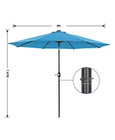 9 ft Patio Umbrella Outdoor Market 32 Led Solar with Tilt and Crank (Red)