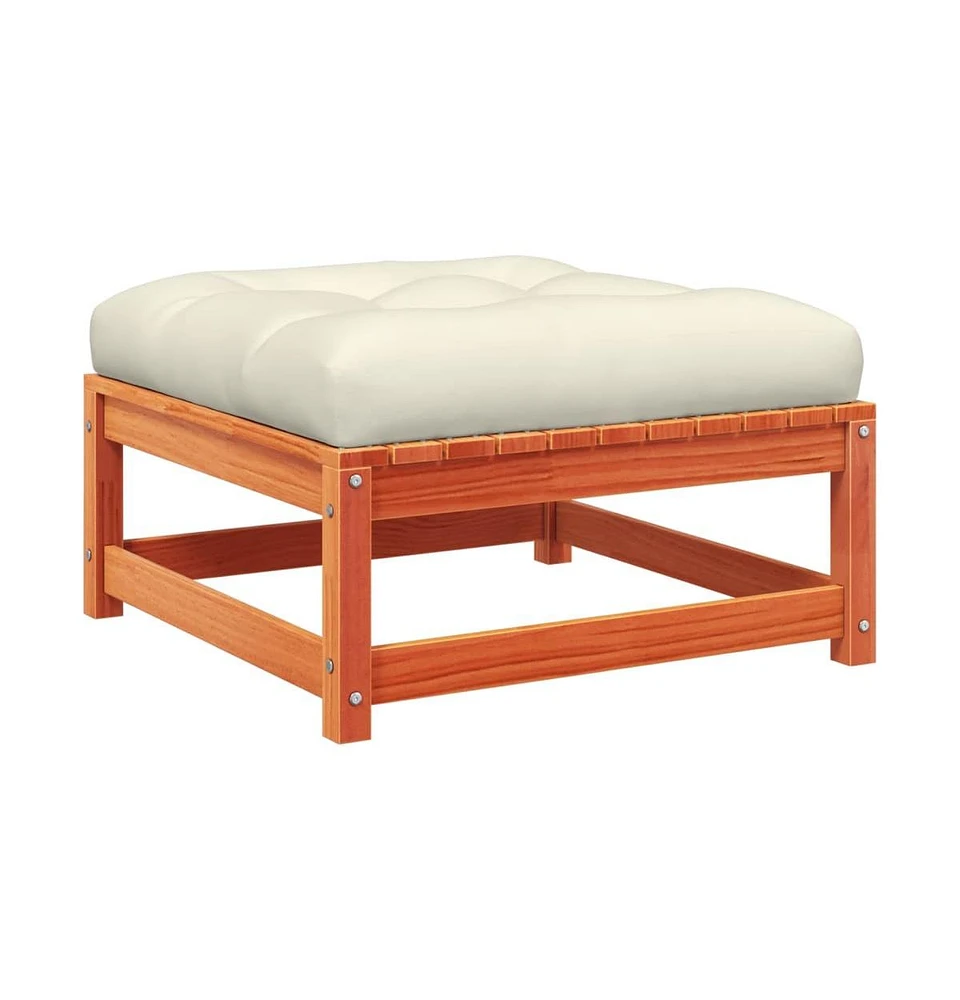 Patio Footstool with Cushion Wax Brown Solid Wood Pine