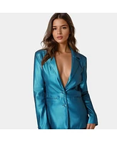 Bebe Women's Tailored Metallic Faux Leather Blazer