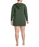 Lands' End Women's Plus Hooded Mini Swim Upf 50 Cover-Up Dress