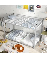 Low Profile Twin Over Metal Bunk Bed with Full-length Guardrails-Silver