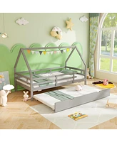 House Bed with Trundle and Fence Rail