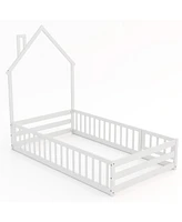 Montessori Floor Bed with Lockable Door and Full-Length Guardrail
