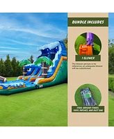 Xjump 17 Tall Jungle Falls Inflatable Dual Lane Water Slide with Detachable Pool, Tall Seating Height, Commercial Grade, Pvc Vinyl, Outdoor Backyard,