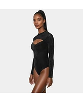 Bebe Women's Shadow Stripe Velour Cutout Knit Bodysuit