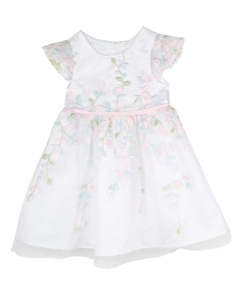 Rare Editions Baby Girls Floral Embroidered Mesh Social Dress