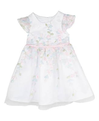 Rare Editions Baby Girls Floral Embroidered Mesh Social Dress