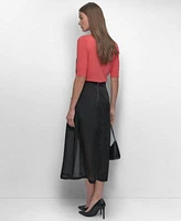 Dkny Womens Floral Jacquard Sweater Organza Midi Skirt