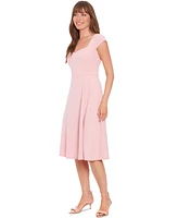 London Times Petite Sweetheart-Neck Cap-Sleeve Dress