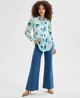 I.n.c. International Concepts Petite Printed Long-Sleeve Blouse, Exclusively at Macy's