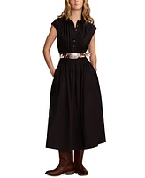 Lucky Brand Women's Solid Smocked Dropped-Waist Midi Dress