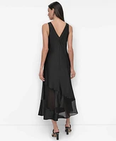 Dkny Women's Sleeveless V-Neck Mesh Panel Dress