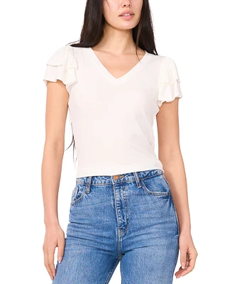 Sam & Jess Women's V-Neck Flutter-Sleeve Rib-Knit Top