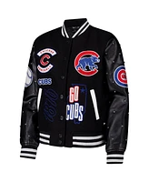 The Wild Collective Women's Black Chicago Cubs Full-Snap Varsity Jacket