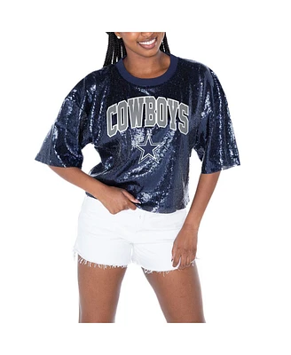 Gameday Couture Women's Navy Dallas Cowboys Rise Up Sequin Cropped T-Shirt