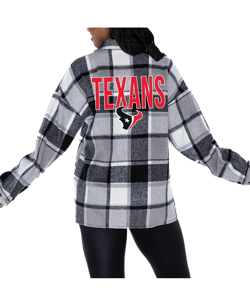 Gameday Couture Women's Gray Houston Texans Fieldside Fun Plaid Button-Up Overshirt