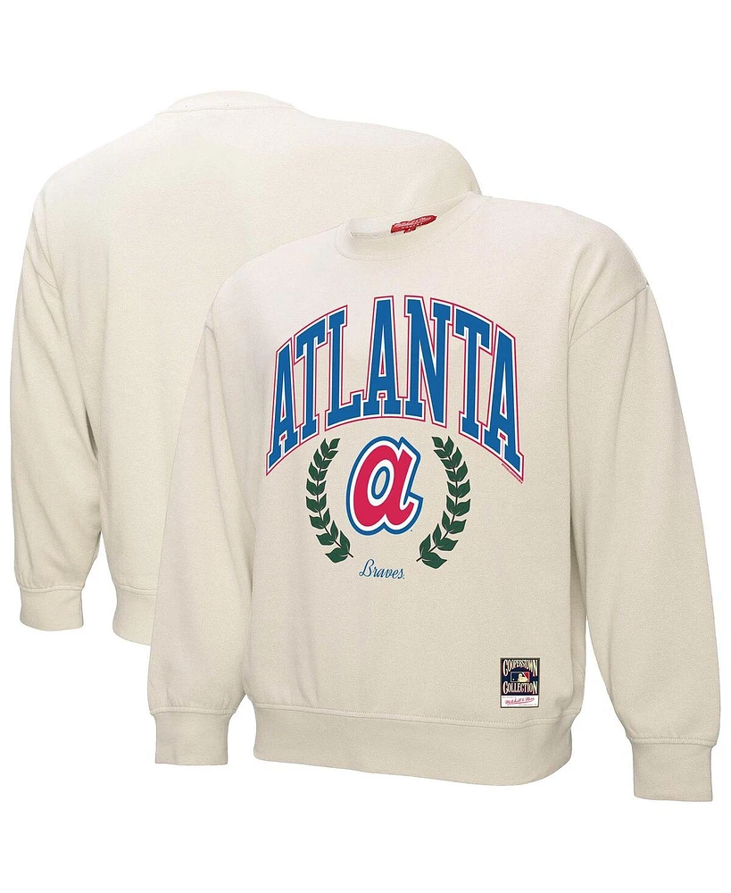 Mitchell & Ness Women's Cream Atlanta Braves Cooperstown Collection Laurel Pullover Sweatshirt