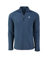 Cutter Buck Men's Heather Navy New York Yankees Peshastin Eco Fleece Raglan Quarter-Zip Top