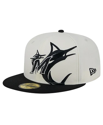 New Era Men's Cream/Black Miami Marlins Lonestar 59FIFTY Fitted Hat