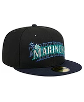 New Era Men's Black Seattle Mariners Shadow Stitch 59FIFTY Fitted Hat