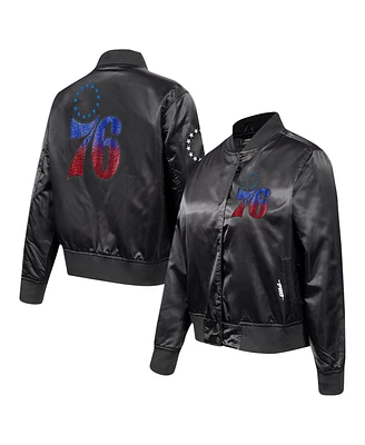 Pro Standard Women's Black Philadelphia 76ers Jeweled Satin Full-Snap Jacket