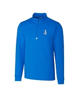 Cutter & Buck Men's Blue Detroit Lions Throwback Logo Traverse Stretch Quarter-Zip Pullover Top