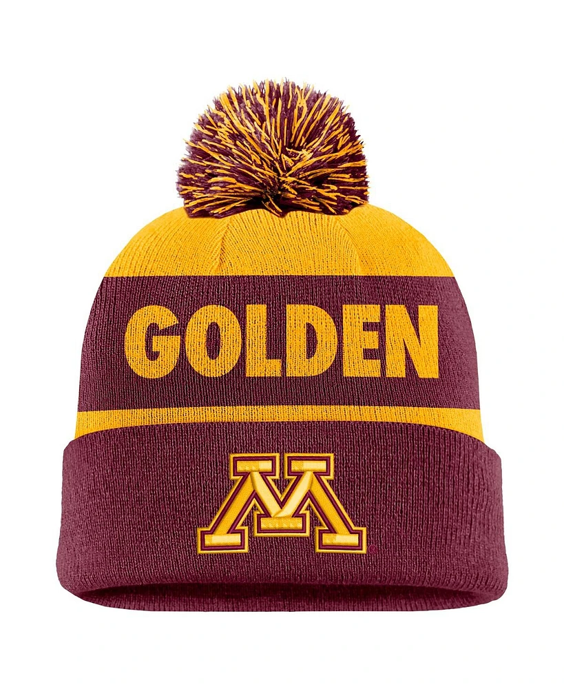 Nike Men's Gold/Garnet Minnesota Golden Gophers Peak Stripe Cuffed Knit Hat with Pom