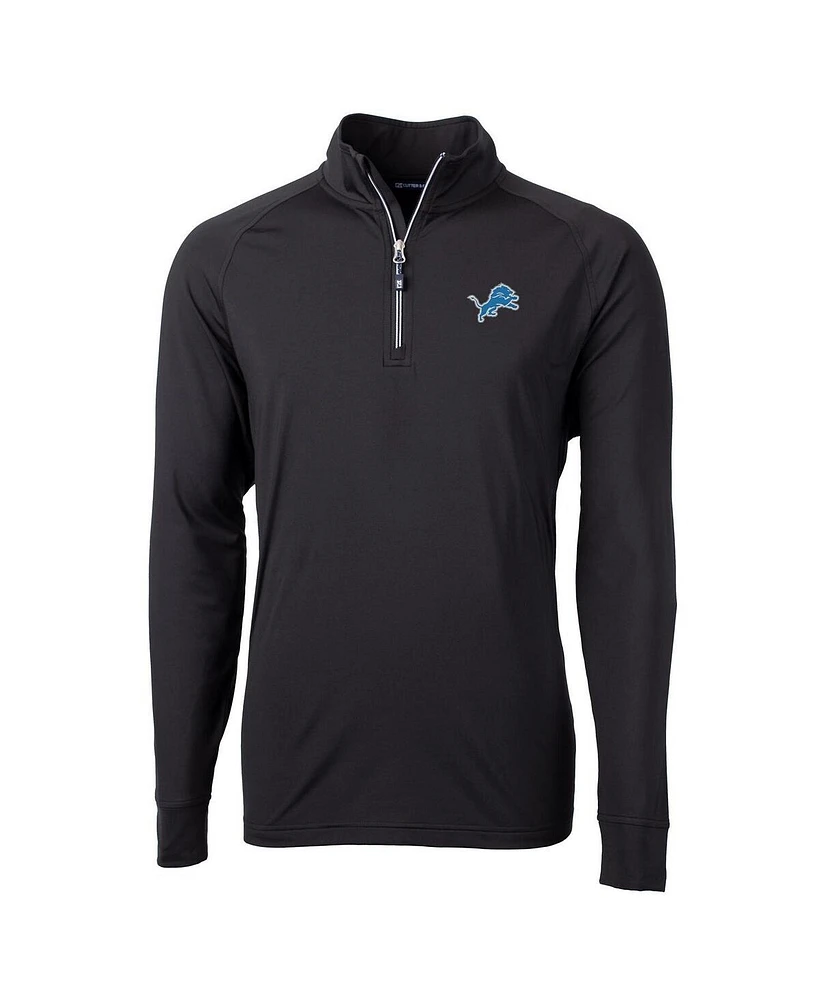 Cutter & Buck Men's Black Detroit Lions Big Tall Adapt Knit Quarter-Zip Pullover Jacket