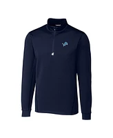 Cutter Buck Men's Navy Detroit Lions Big Tall Traverse Stretch Quarter-Zip Top