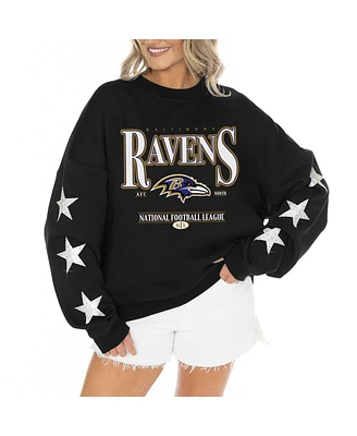 Gameday Couture Women's Black Baltimore Ravens Rhinestone Star Sleeve Settle the Score Tri-Blend Pullover