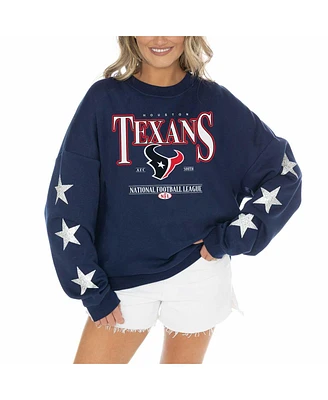 Gameday Couture Women's Navy Houston Texans Rhinestone Star Sleeve Settle the Score Tri-Blend Pullover