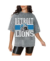 Gameday Couture Women's Gray Detroit Lions Oversized Mini Rhinestone Classic T-Shirt