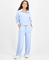 And Now This Petite Piped-Trim Cropped Spread-Collar Sweatshirt, Exclusively at Macy's