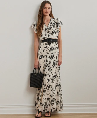Lauren Ralph Lauren Women's Floral Georgette Tie-Neck Maxidress