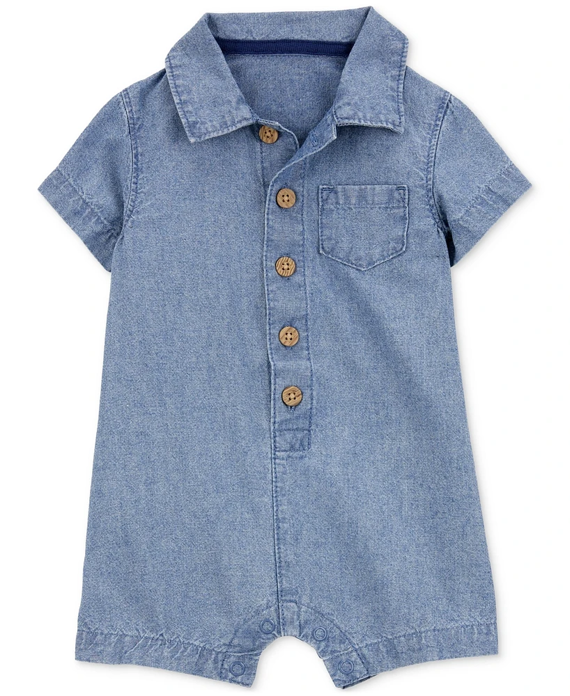 Carter's Baby Boys Cotton Chambray Polo Romper