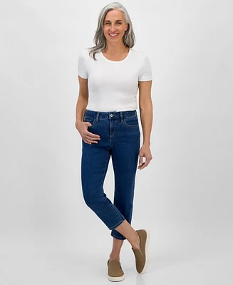 Style & Co Petite Cropped High-Rise Straight-Leg Denim Jeans, Exclusively at Macy's