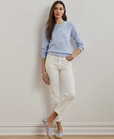 Lauren Ralph Women's Floral-Logo Combed Cotton Sweater