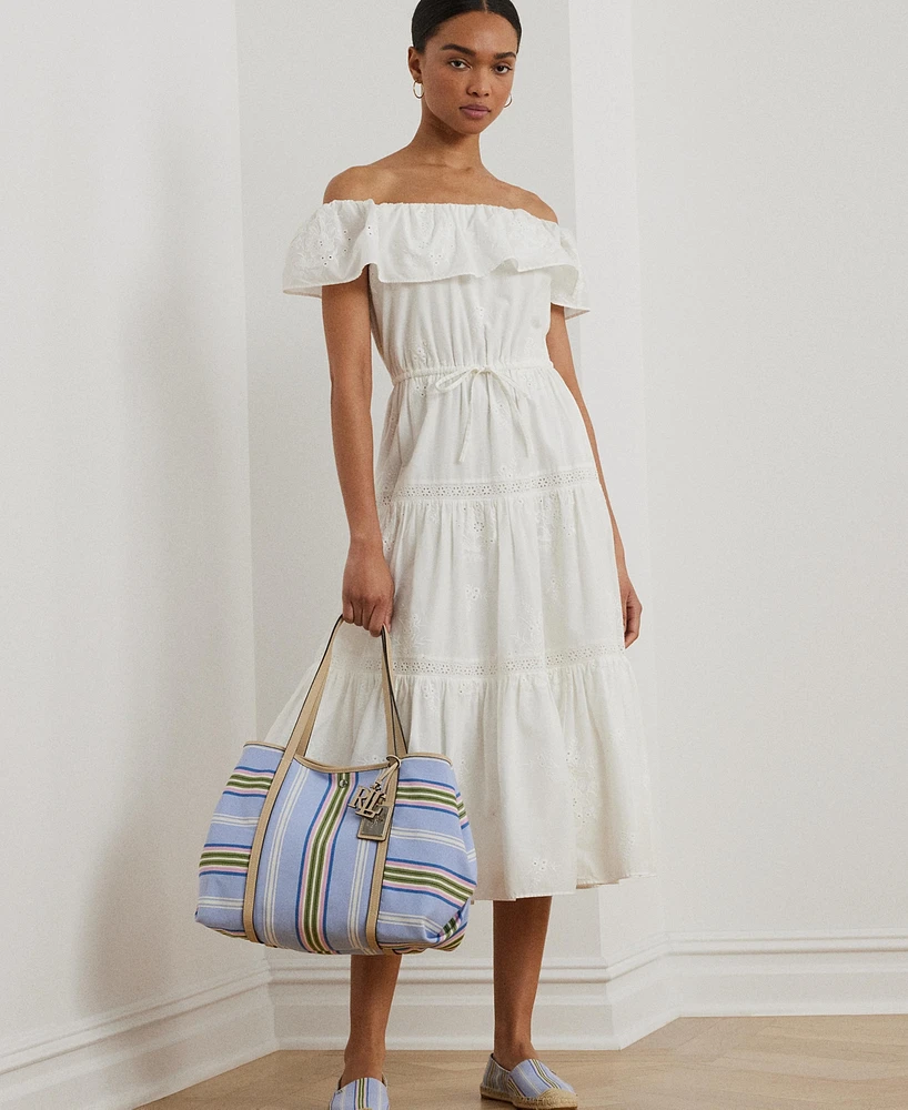 Lauren Ralph Women's Cotton Off-the-Shoulder Tiered Dress