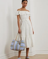 Lauren Ralph Women's Cotton Off-the-Shoulder Tiered Dress