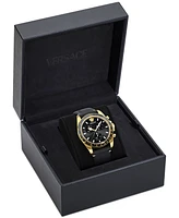 Versace Men's Swiss Chronograph Greca Wave Black Leather Strap Watch 43mm